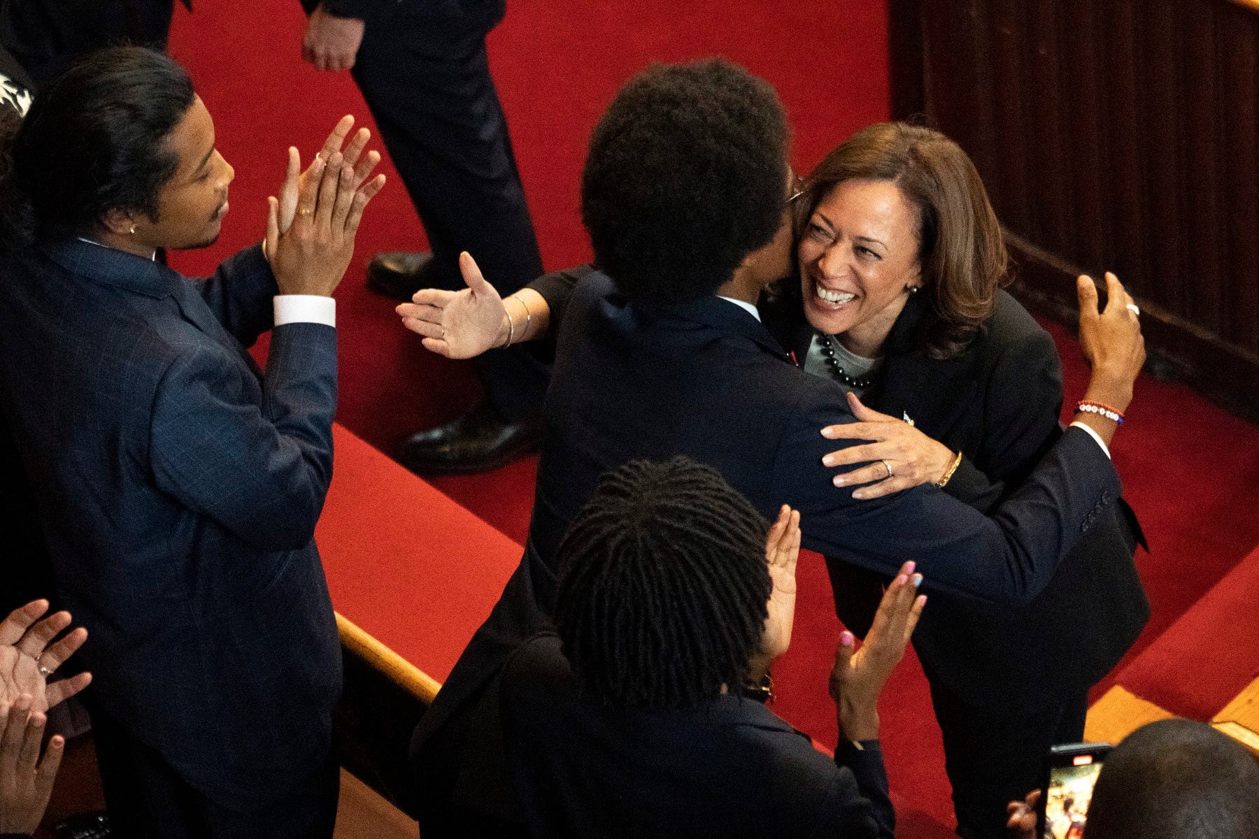 Vice President Kamala Harris stands with expelled representatives in Nashville