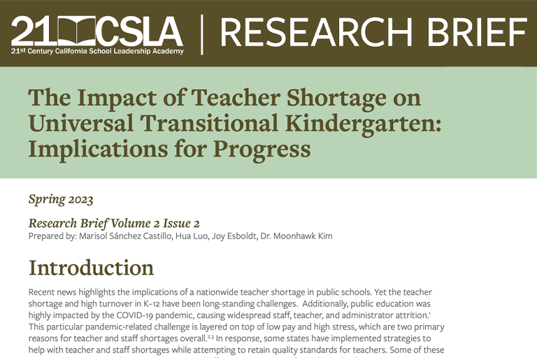 The Impact of Teacher Shortage on Universal Transitional Kindergarten: Implications for Progress | 21CSLA
