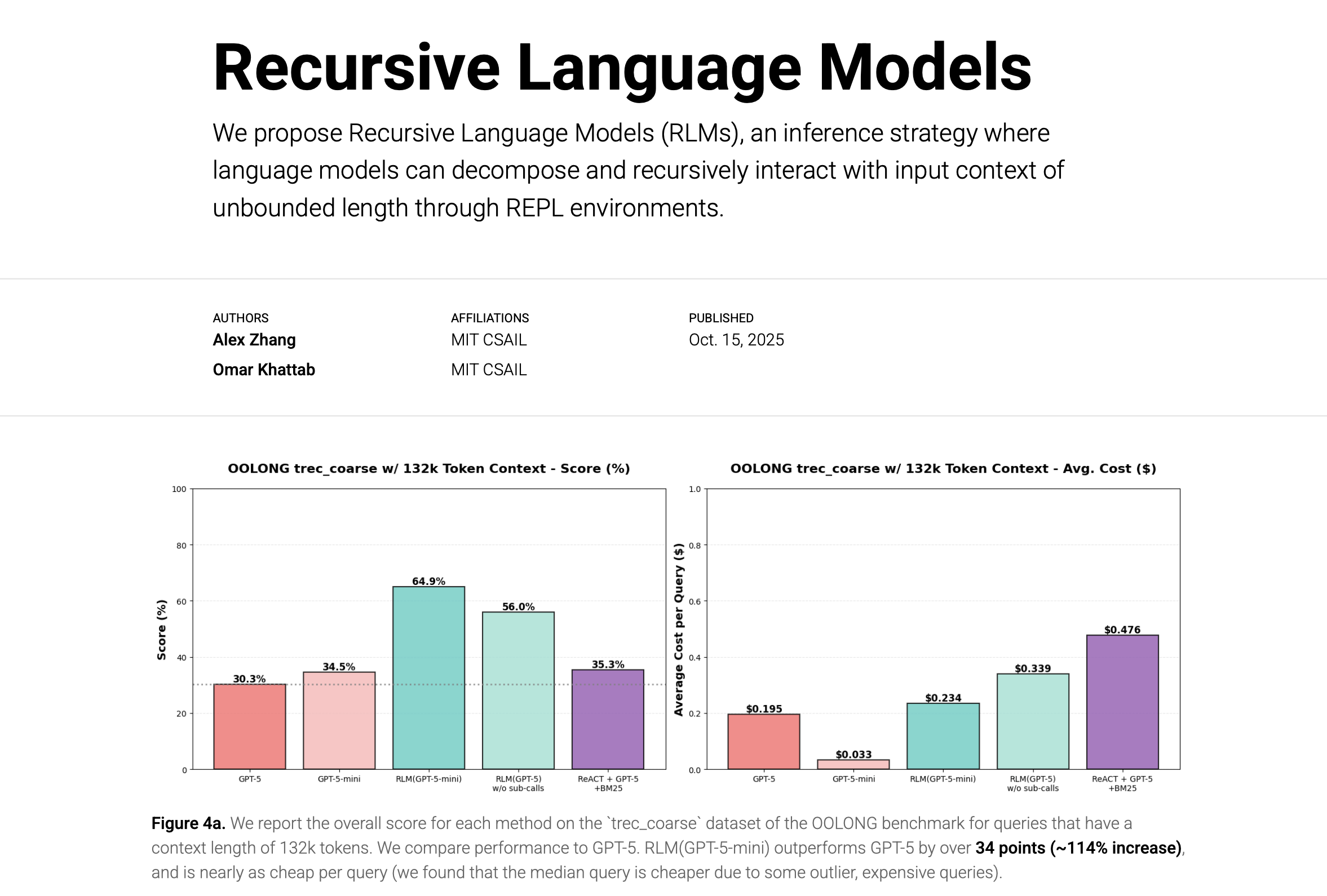 Recursive Language Models | Alex L. Zhang