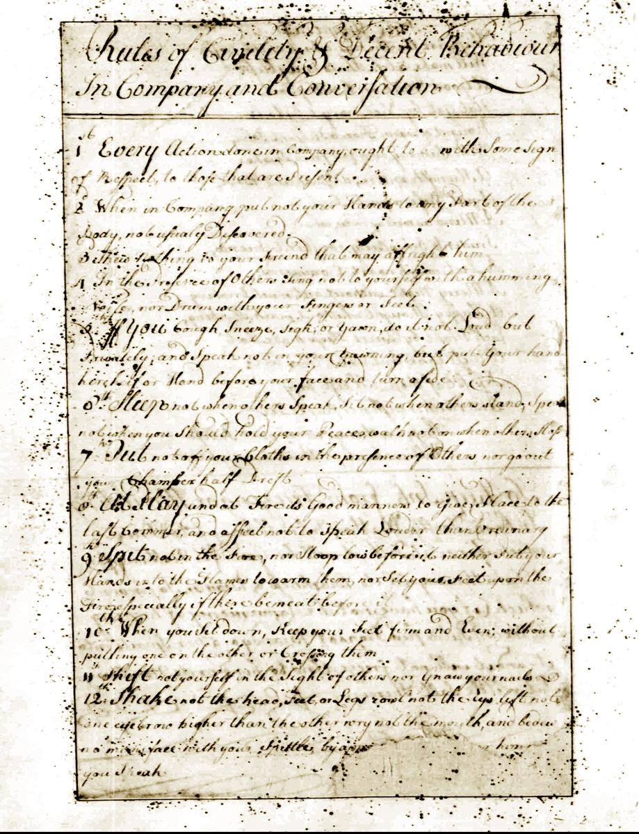 George Washington's "Rules of Civility": An Early American Literary Mystery - Journal of the American Revolution