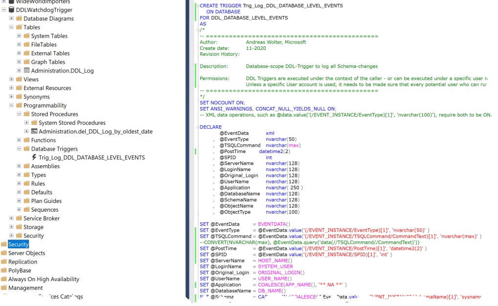 Logging Schema-changes in a Database using DDL Trigger - Andreas Wolter
