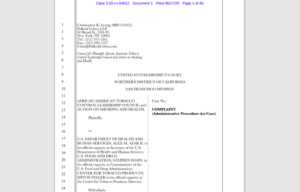 ASH & AATCLC File Lawsuit Against FDA – ASH > Action on Smoking & Health