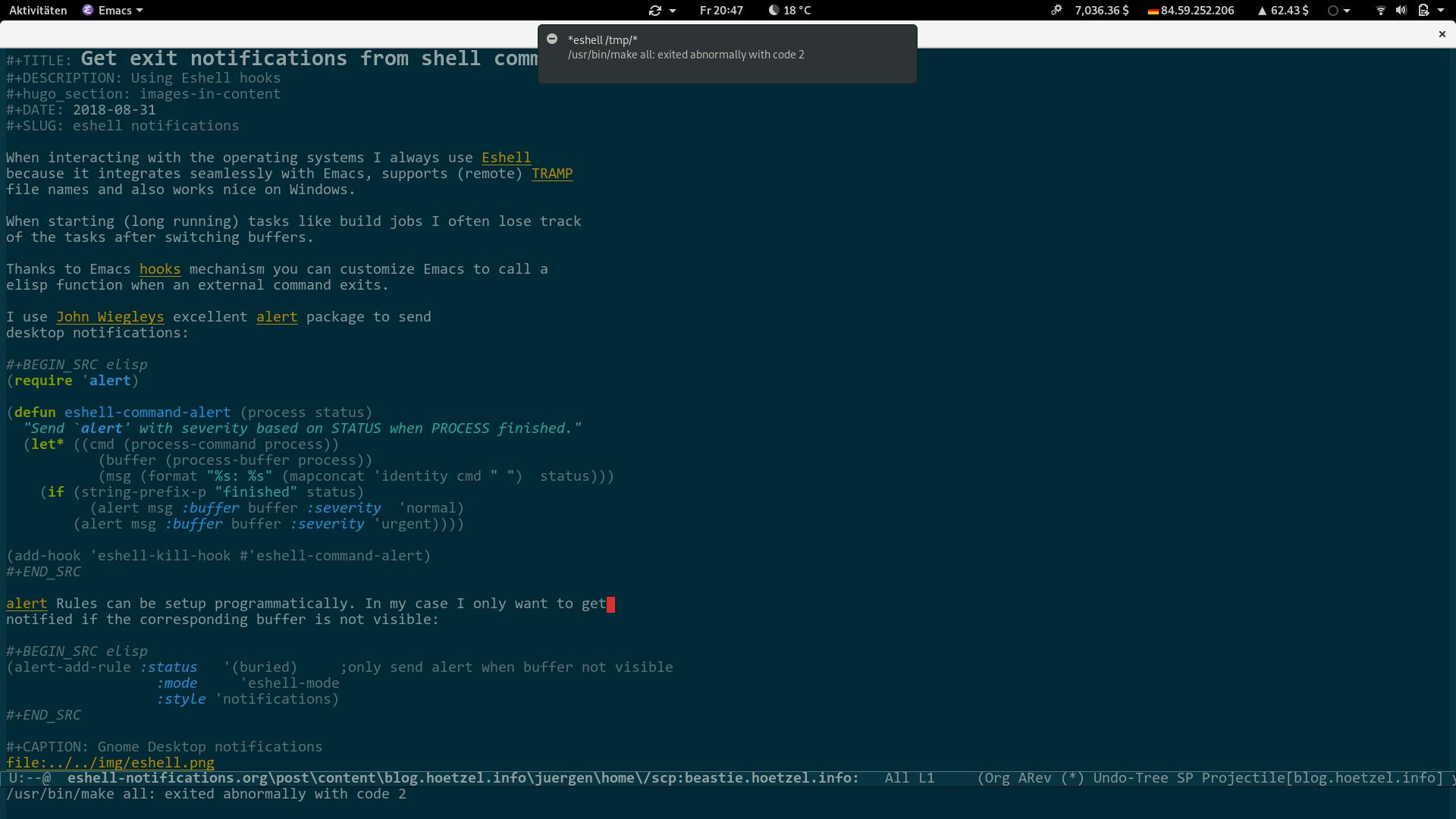 Get desktop notifications from Emacs shell commands //