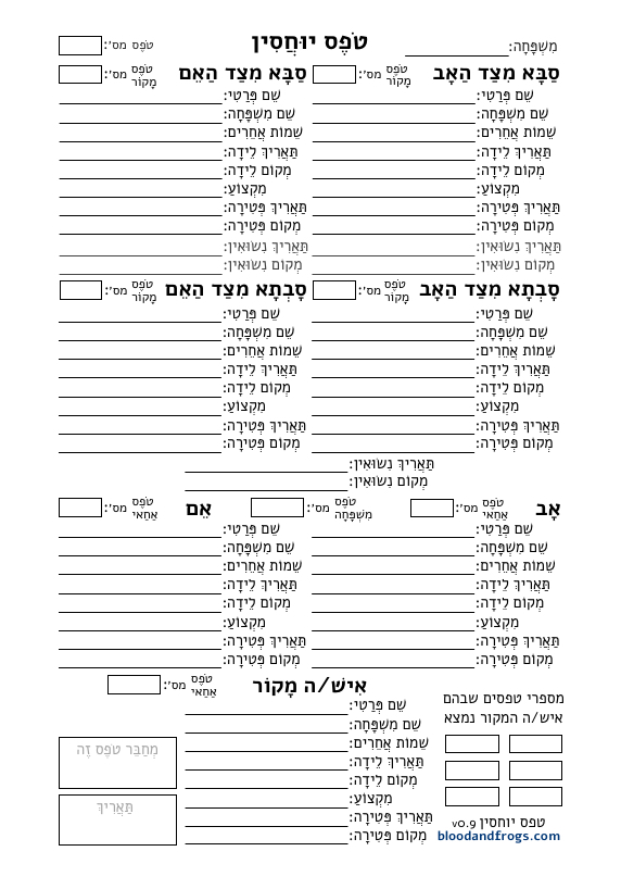 טפסי גנאלוגיה - B&F: Jewish Genealogy and More