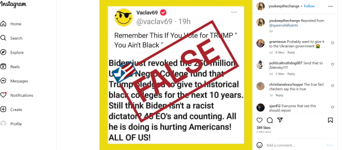 Post Retreads False Claim About Biden's Funding for Historically Black Colleges - FactCheck.org