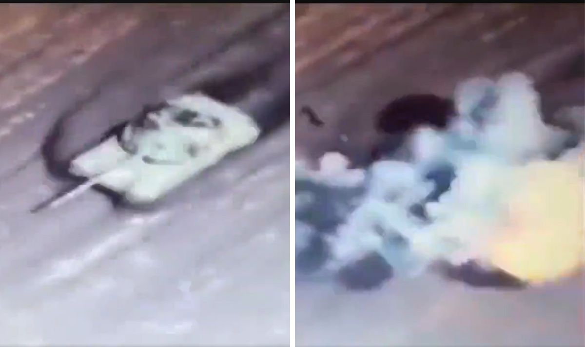 Russia tank blows up into fireball after accidentally driving onto mine field - VIDEO | World | News | Express.co.uk