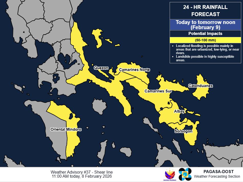 Shear line, ‘amihan' bring rains over parts of PH - Manila Standard