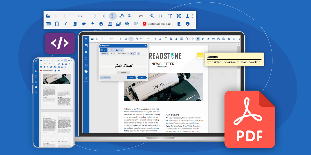 JavaScript PDF Viewer | View, Edit, Create PDFs | Fill PDF Forms | JavaScript Framework Support | Document Solutions