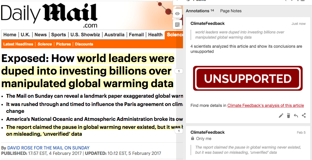 Sensational claims of manipulated data in the Mail on Sunday are overblown – Climate Feedback