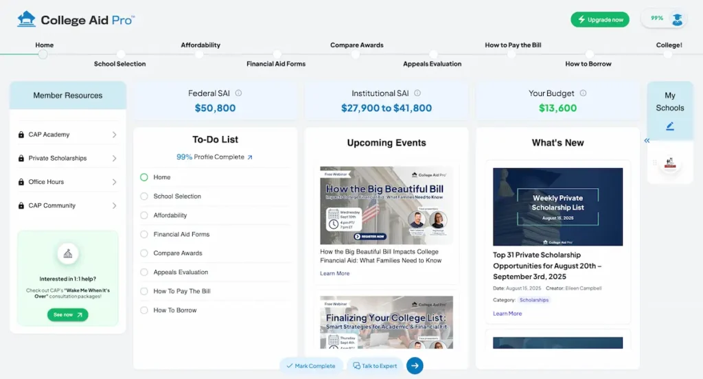 #1 Rated MyCAP College Planning Software - College Aid Pro