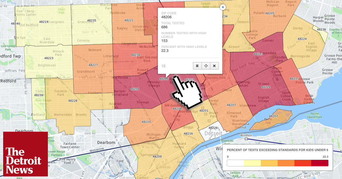 Lead levels in Detroit children by ZIP Code in 2016 - The Detroit News