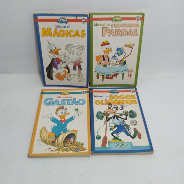 4 manuais Disney Gastão, jogos olímpicos Prof. Pardal e Mágicas,