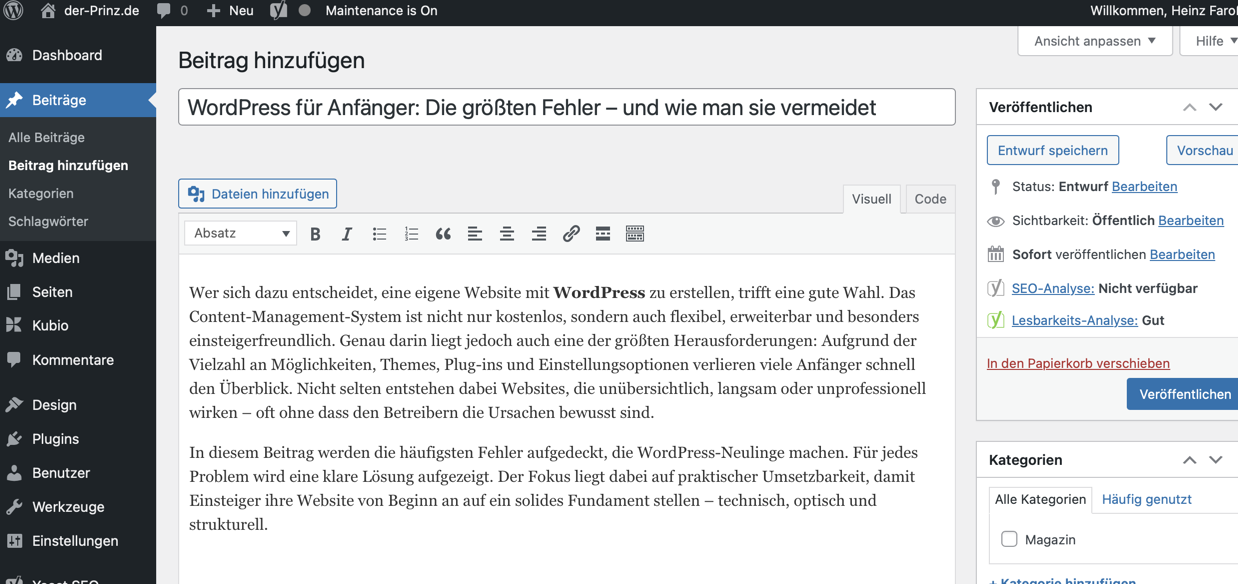 WordPress für Anfänger: Die größten Fehler – und wie man sie vermeidet - der-Prinz.de