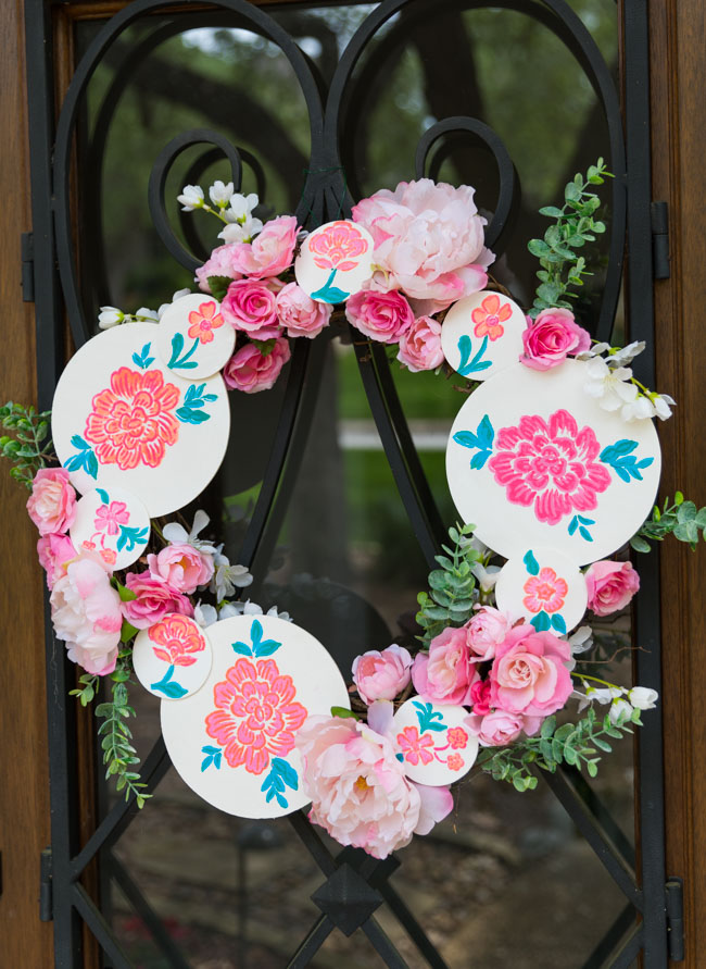 DIY Floral Painted Wood Circle Wreath - Design Improvised