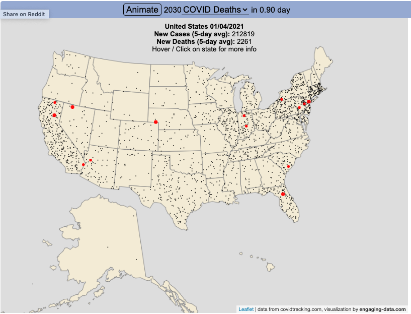 Animation of Coronavirus Cases and Deaths in US - Engaging Data