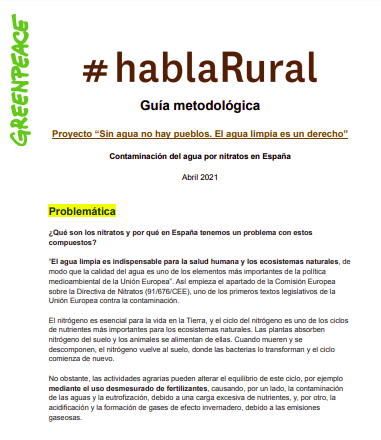 Guía metodológica Proyecto “Sin agua no hay pueblos. El agua limpia es un derecho” - ES | Greenpeace España - ES | Greenpeace España