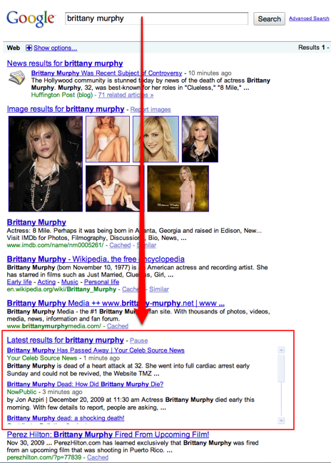 Brittany Murphy's Death & Google's Real Time Search Results