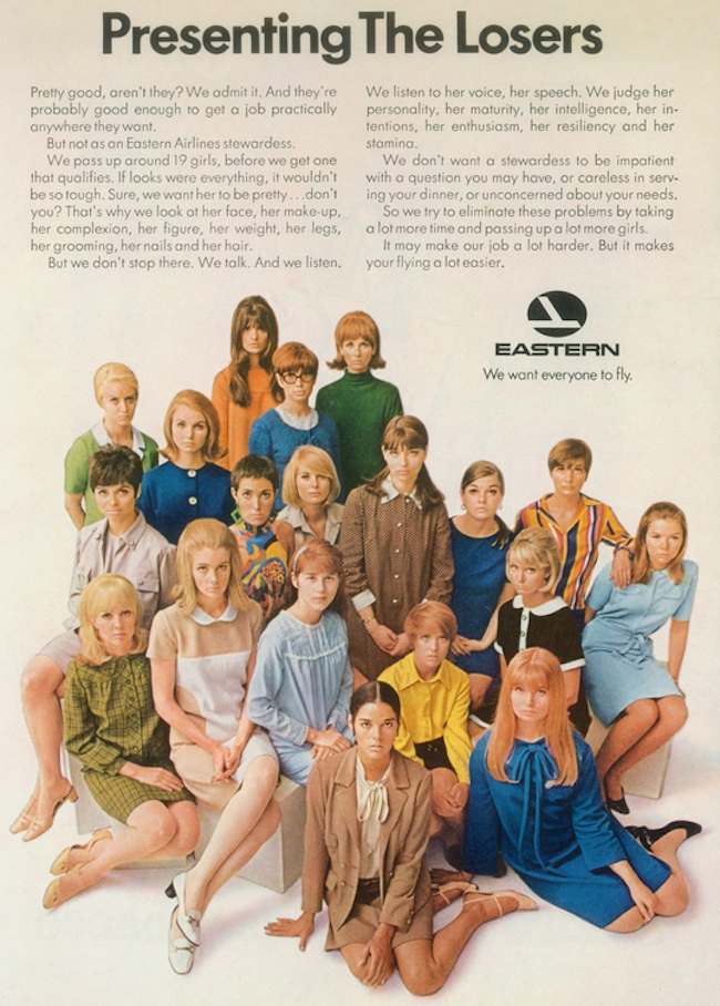 Presenting the Losers: Eastern Airlines 1970s advert for pretty, vacant and sexually available airline stewardesses - Flashbak