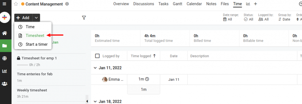 Add Timesheet and Time - ProofHub Help & Support