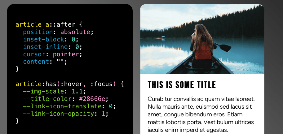 Creating Animated, Clickable Cards With the :has() Relational Pseudo Class | CSS-Tricks