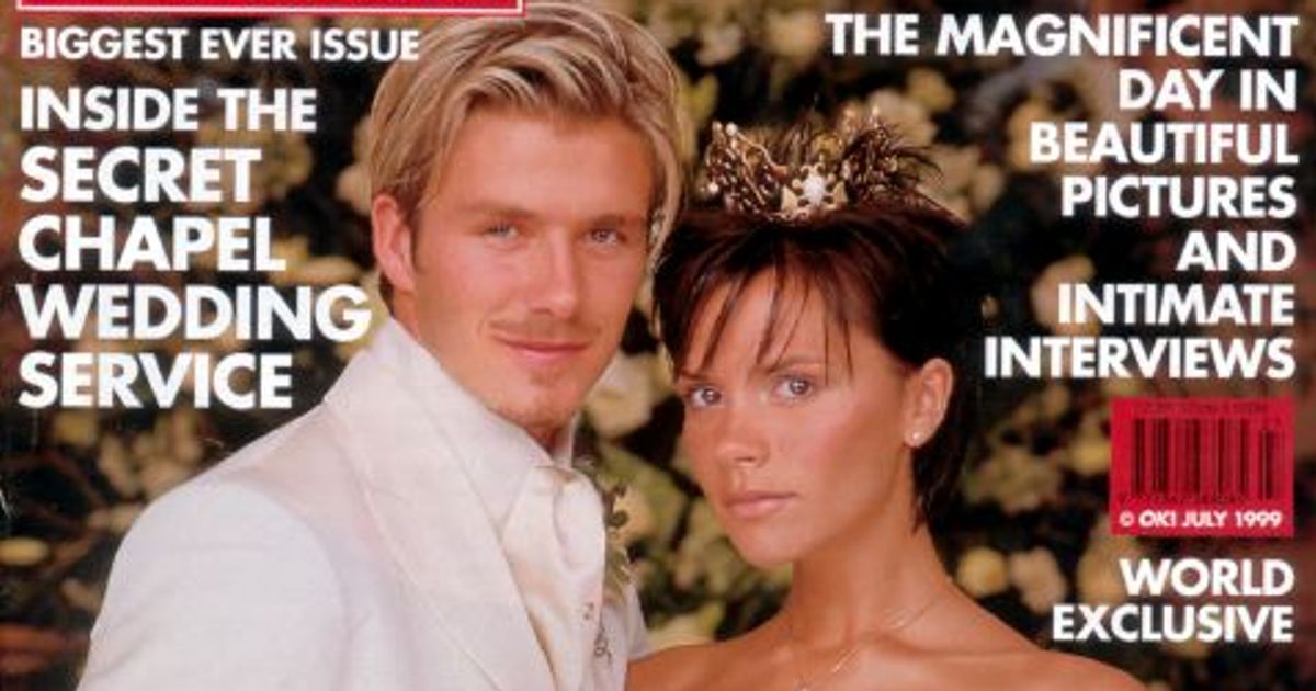 Inside Posh and Becks' Robin Hood themed 1999 wedding with baby Brooklyn and purple dress - OK! Magazine