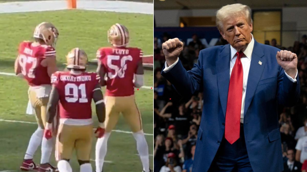 Nick Bosa makes Donald Trump gesture with 49ers teammates after NFL fine - The Mirror US