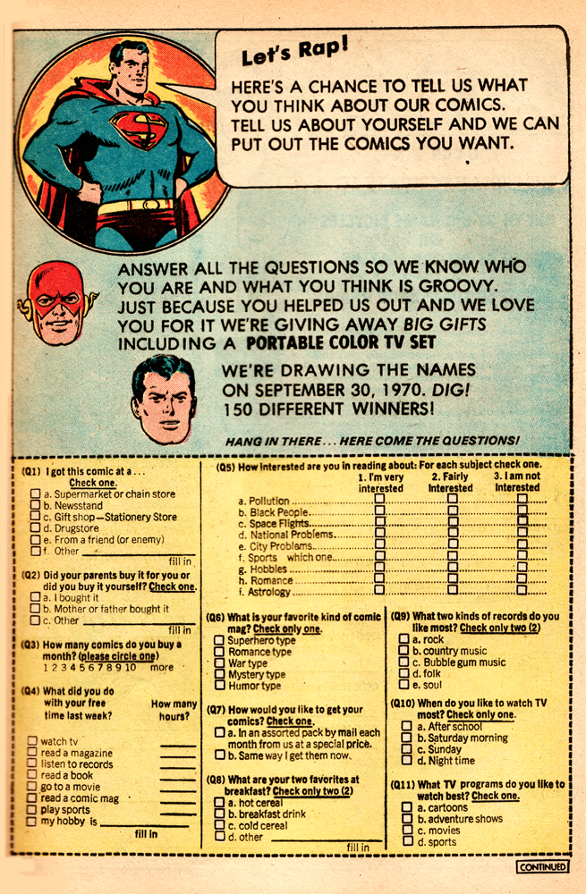Great Moments in Comics History: 1970 DC Comics Reader Survey