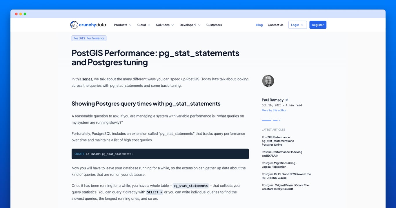 PostGIS Performance: pg_stat_statements and... | Crunchy Data Blog