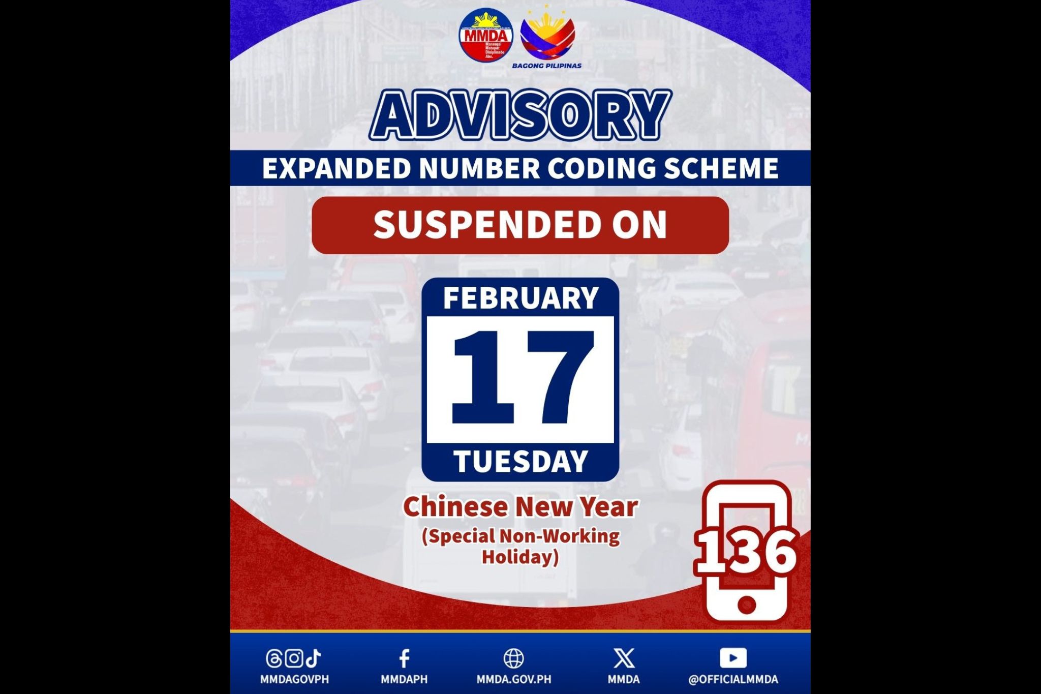 MMDA suspends number coding on February 17, Chinese New Year | GMA News Online