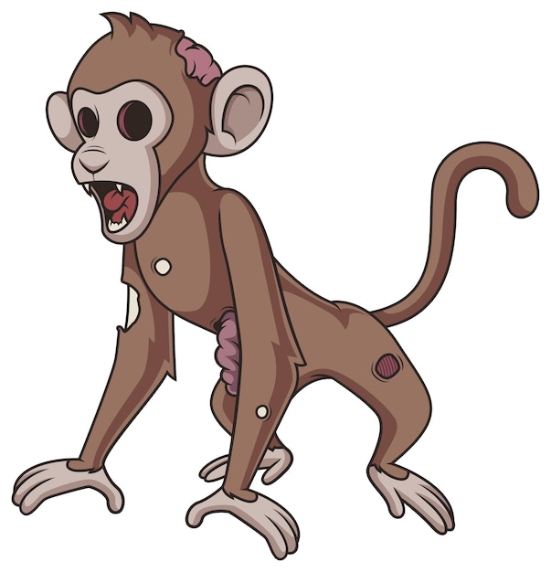 Creepy zombie monkey cartoon illustration | Premium Vector
