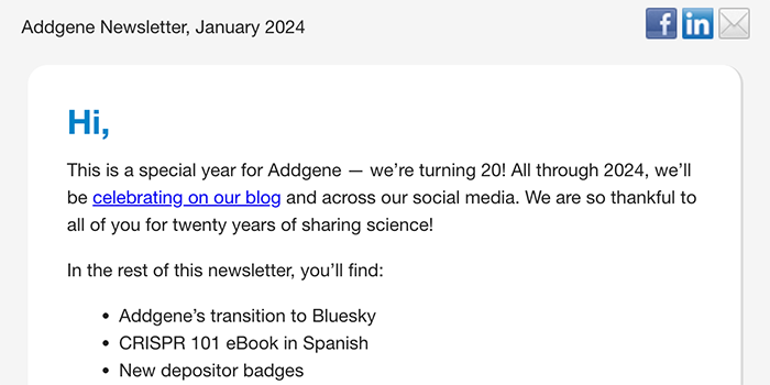 Addgene Newsletter Opt-In