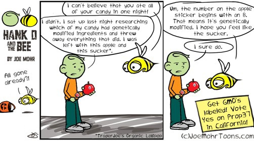 Hank D and the Bee: Keeping Only non-GMO Candy – Cartoons by Joe Mohr
