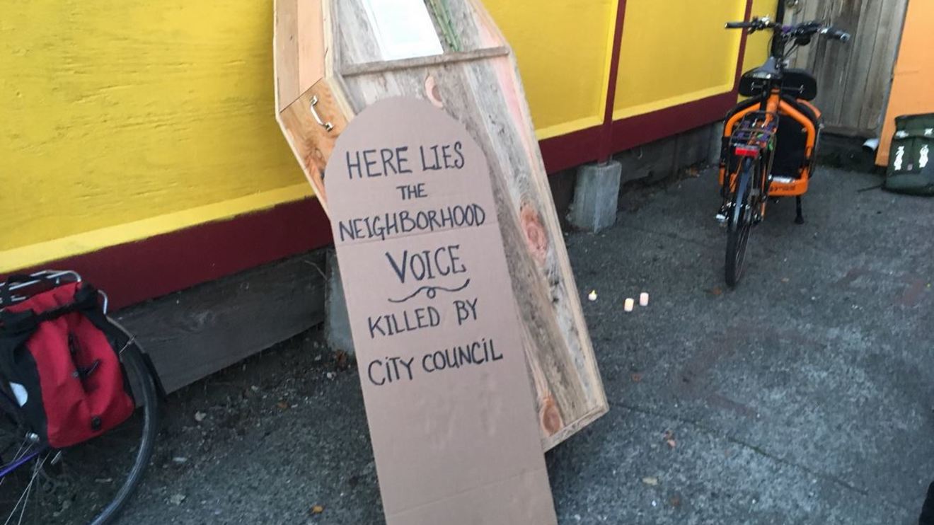 Wallingford residents hold mock 'funeral' for neighborhood to protest city's upzone plans