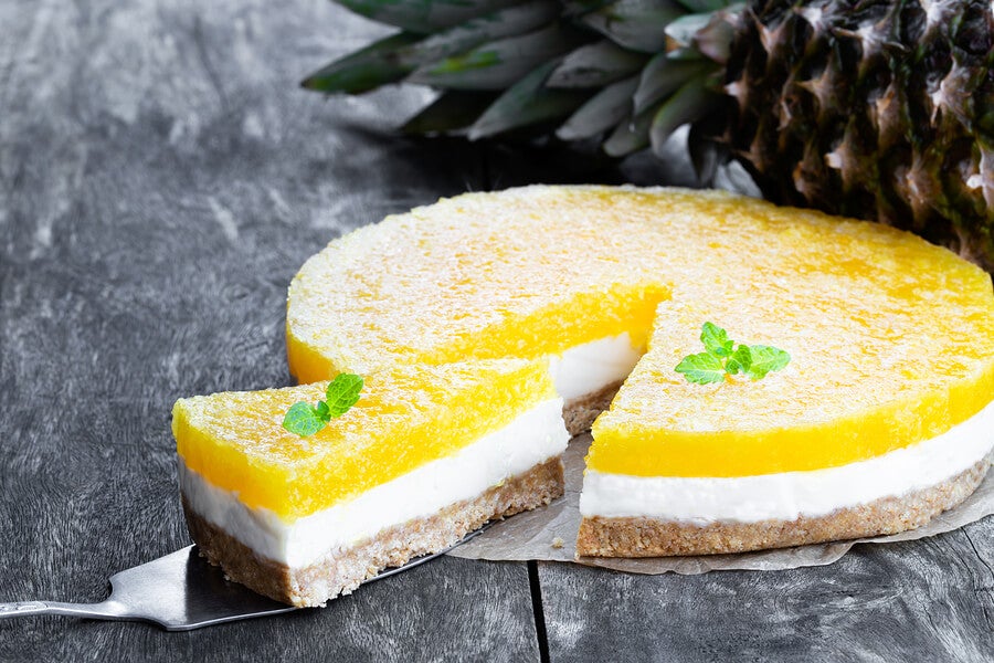 Cheesecake sin horno de piña colada - Mejor con Salud