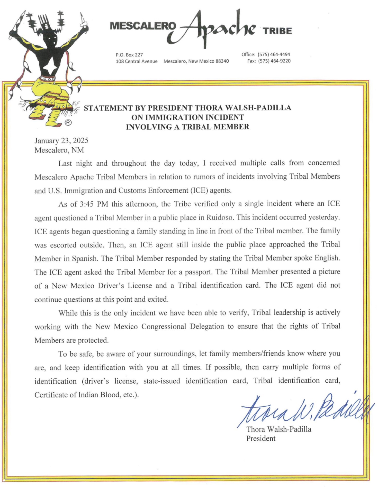How To Respond If Confronted by U.S. Immigration Agents: - Official Website of the Mescalero Apache Tribe