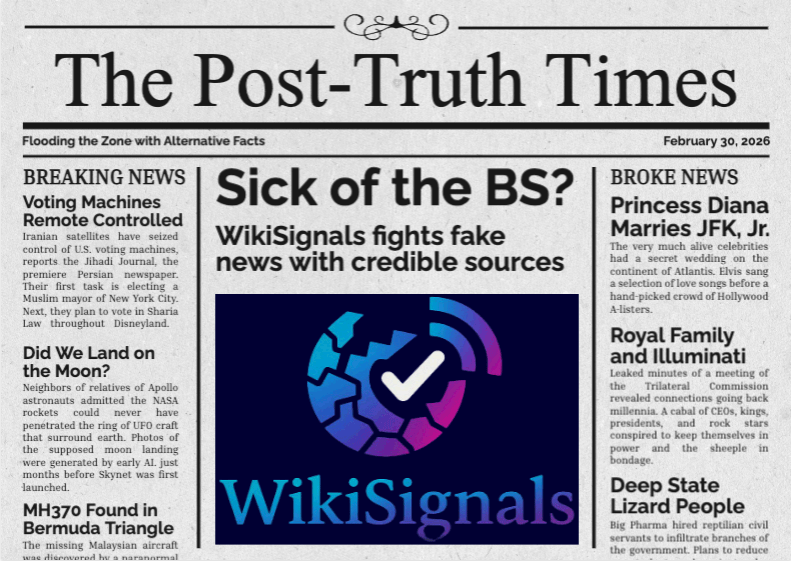 WikiSignals: Strengthening the Credibility of Wikipedia Citations | by Barrett Golding | MisinfoCon