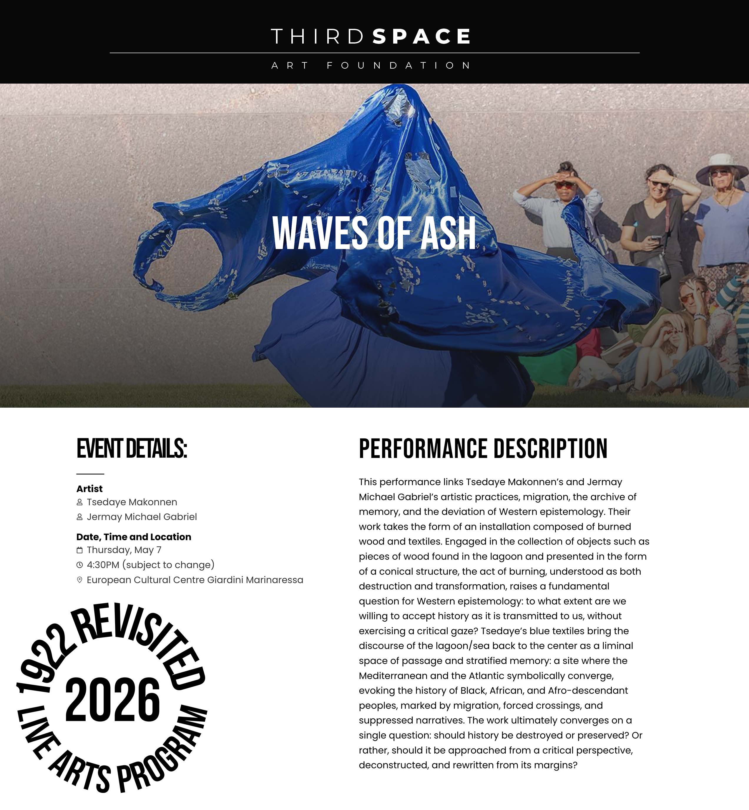 Tsedaye Makonnen to Present “Waves of Ash” at 2026 Venice