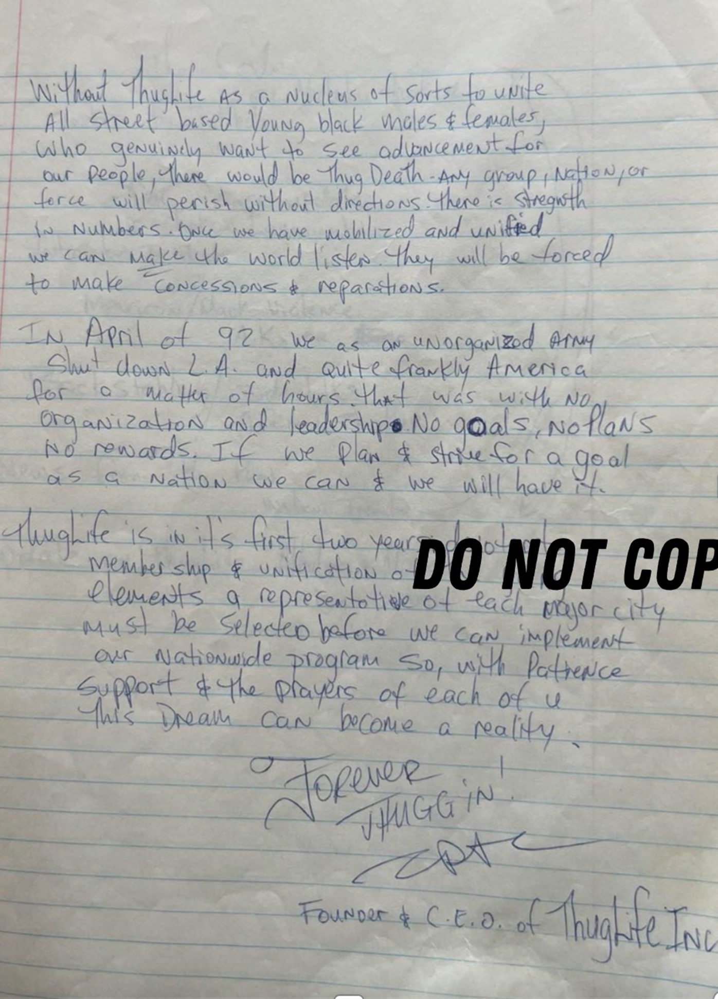 Tupac’s manifesto on Thug Life - Moments In Time