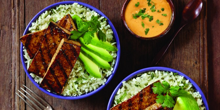 Balsamic Grilled Tofu Recipe with Cauliflower Cilantro Rice