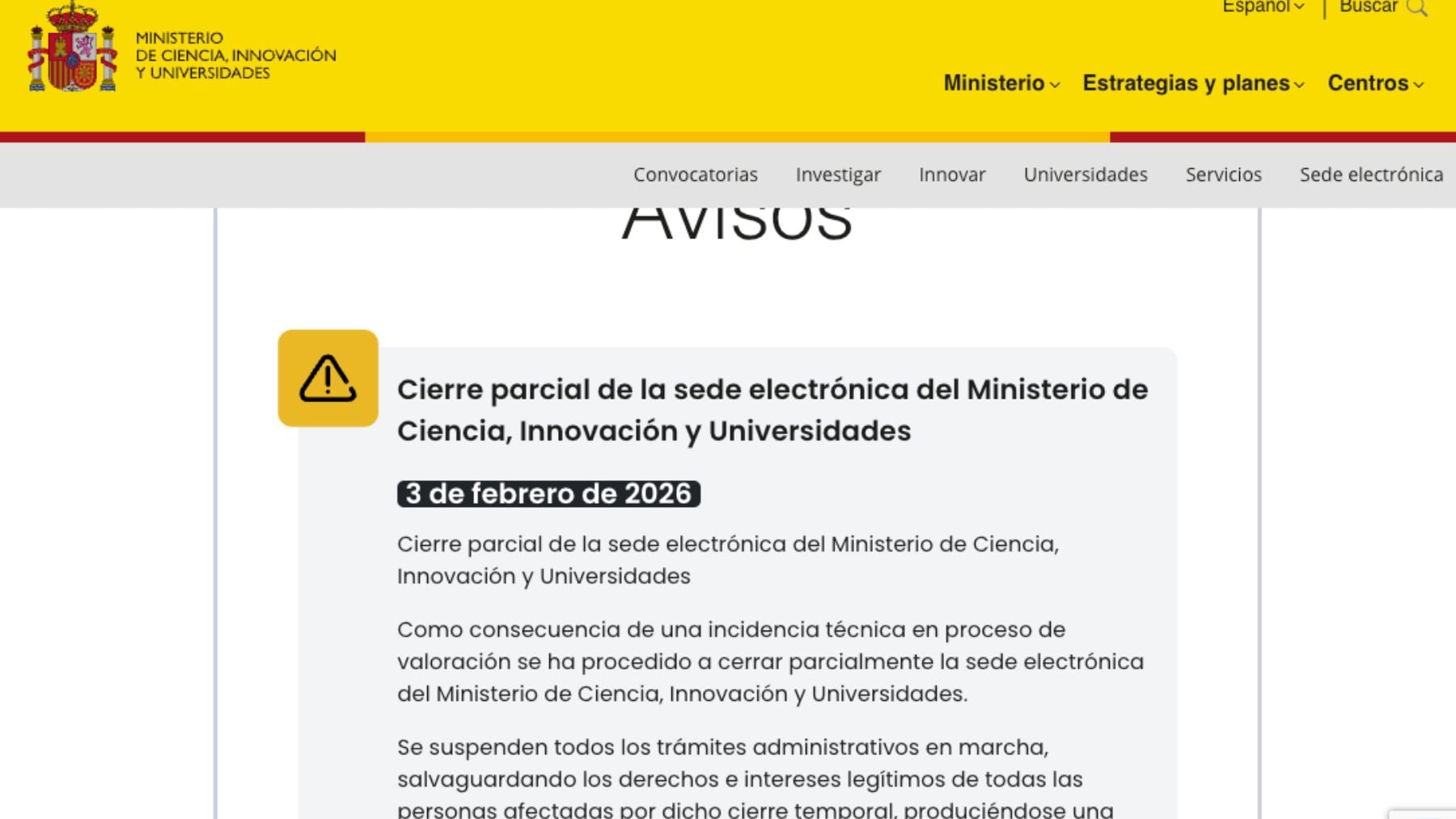 El Ministerio de Ciencia cierra su sede electrónica tras un ciberataque