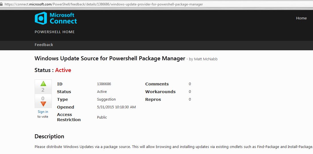 A simple PackageManagement (aka Oneget) Provider for Windows Update | >_
