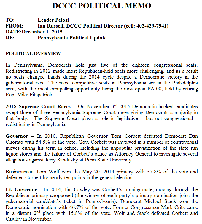 DCCC Docs on Pennsylvania |