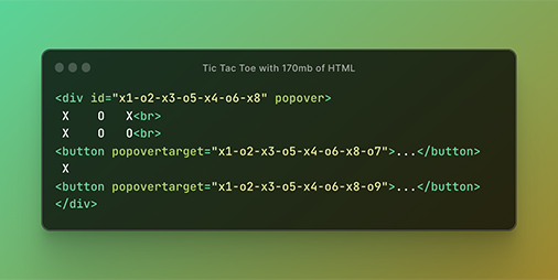 Implementing Tic Tac Toe with 170mb of HTML - no JS or CSS | Blog - PortSwigger