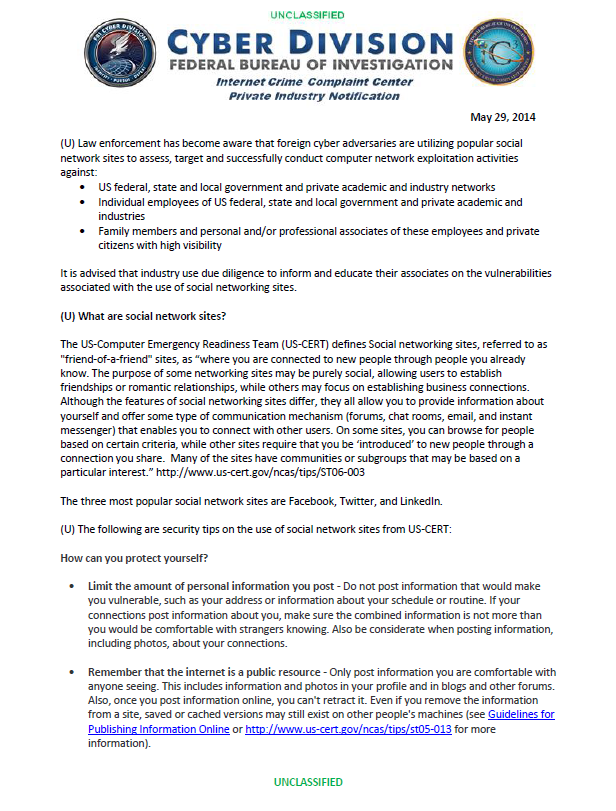 FBI Notifications: Malicious Cyber Actors Targeting U.S. Government Networks and Employees | Public Intelligence