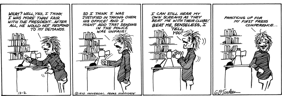 “Even Revolutionaries Love Chocolate Chip Cookies”: Mark Slackmeyer and Radical Campus Politics. – Reading Doonesbury