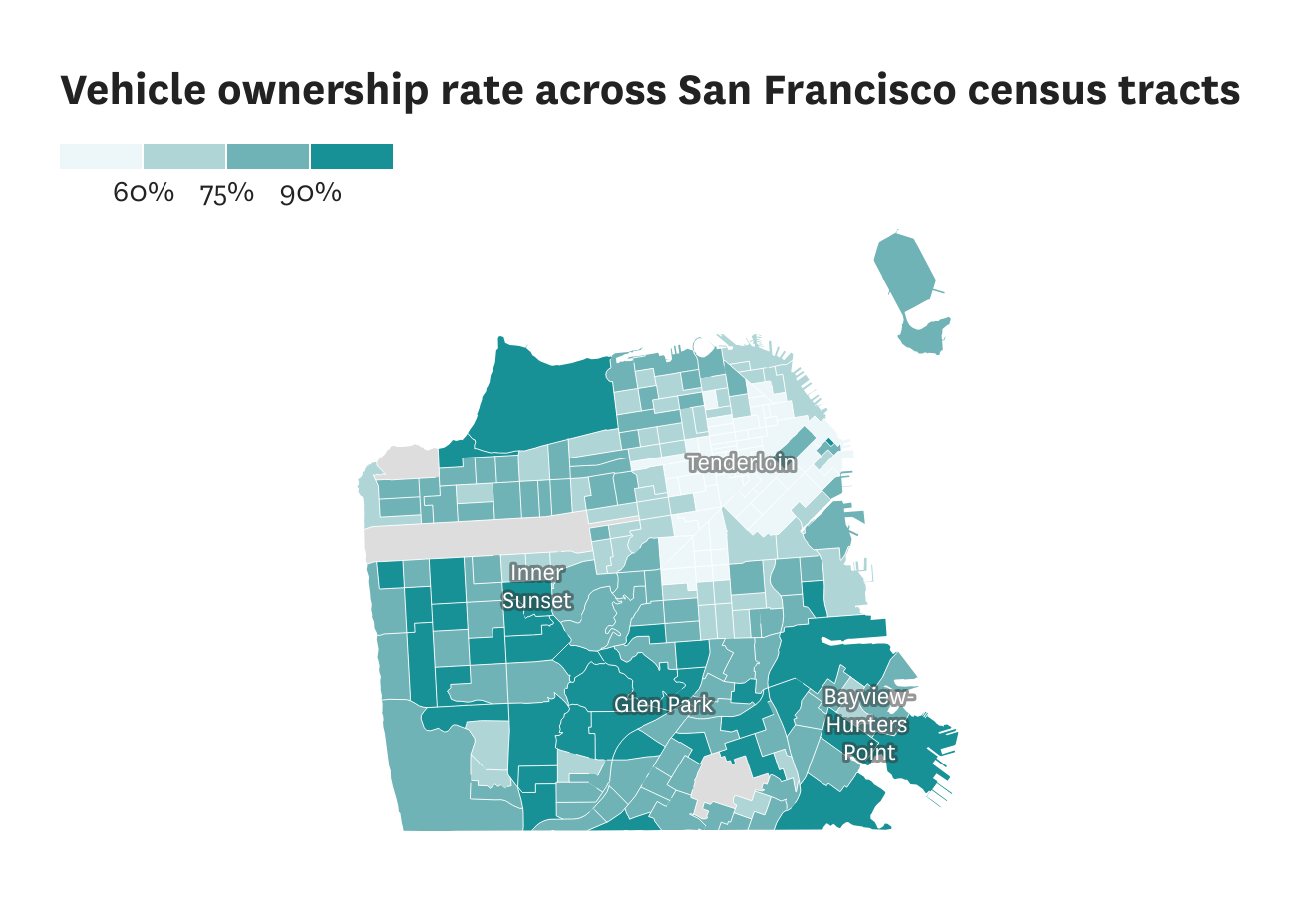 This map shows which S.F. neighborhoods have the most car owners