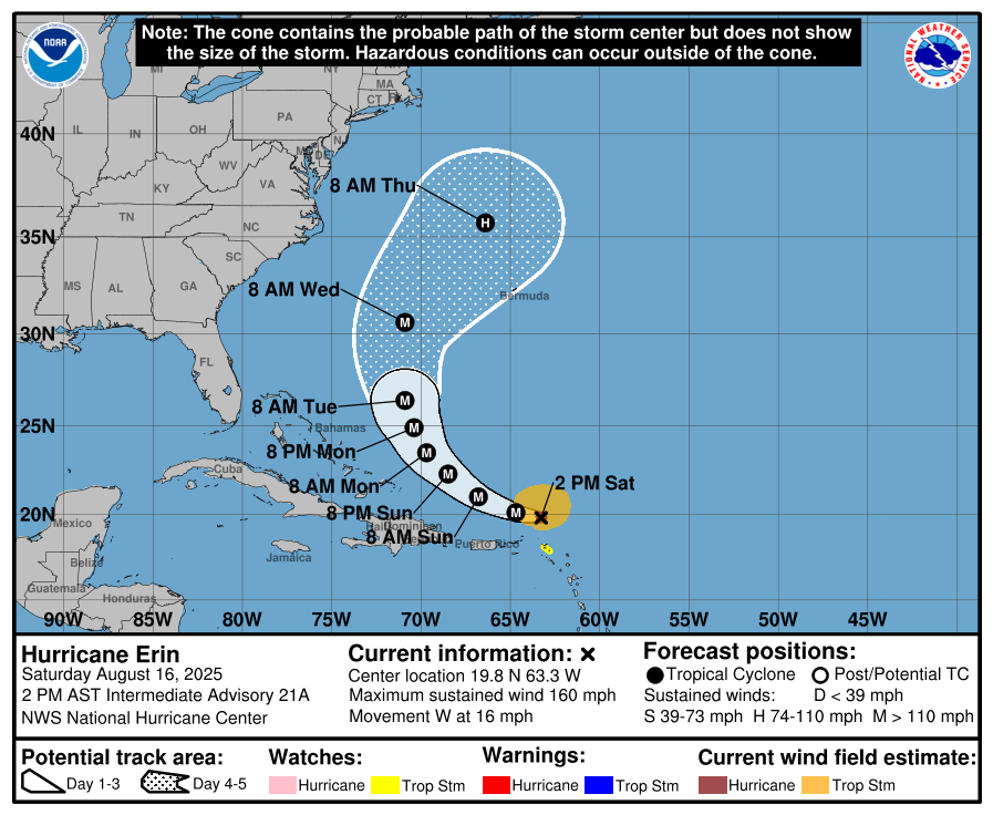Hurricane Erin now at Category 5; Puerto Rico faces flood threat