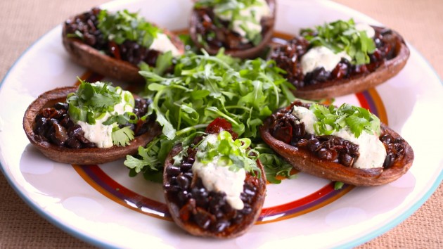 Ancho Chili Black Bean Potato Skins | Sara Moulton