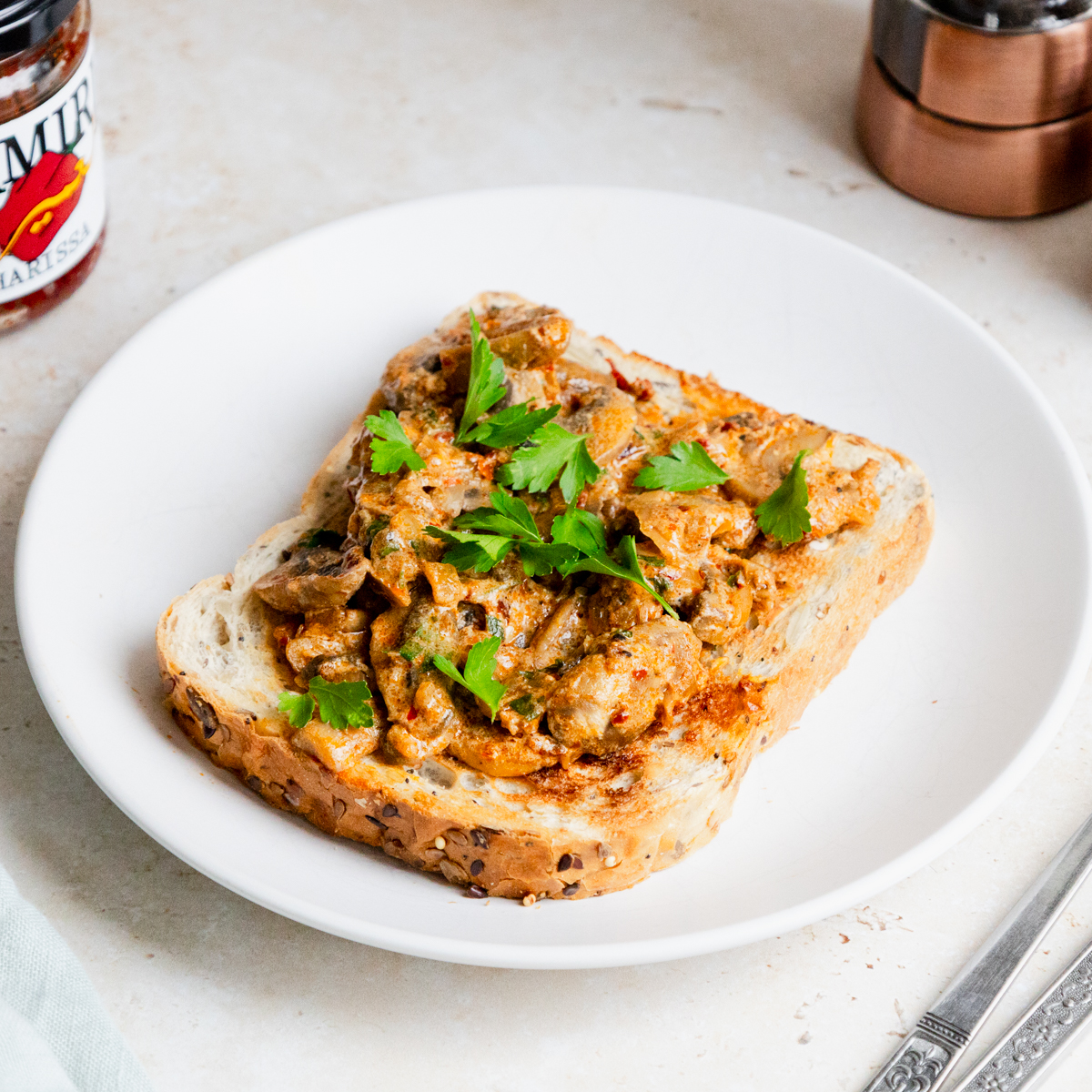 Creamy Harissa Mushrooms - Perfect for Bunch! - Searching for Spice