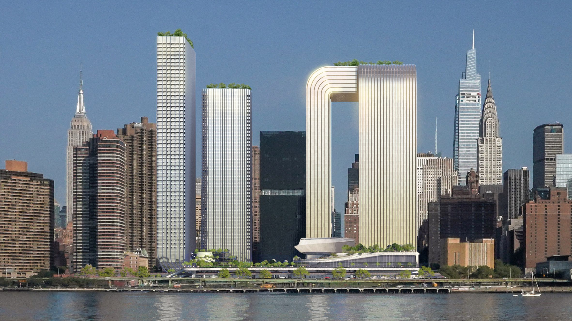 BIG designs skyscrapers with cantilevered skybridge in Manhattan